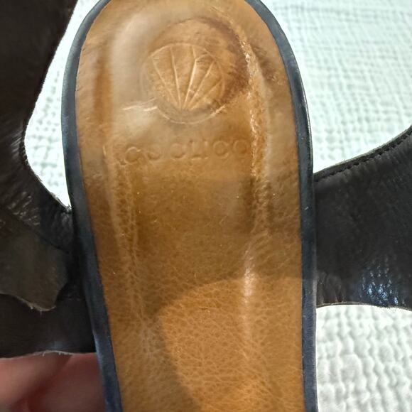 Coclico Platform Wood Heels Size 36.5 Dark Gray Blue Leather Cut Out Open Toe - Picture 12 of 15